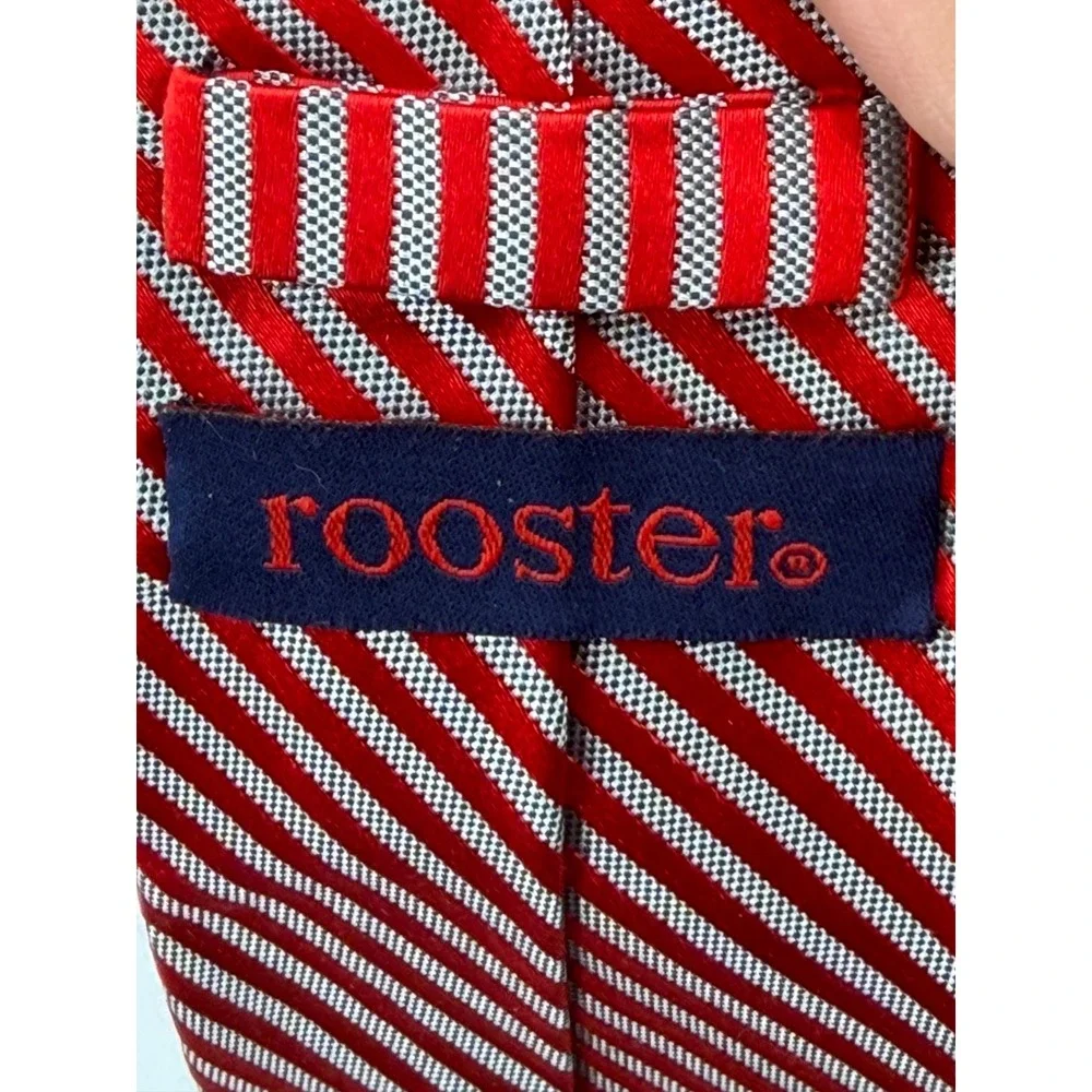 Rooster Tie Red White Striped Silk Blend Narrow Skinny Necktie‎ Made in China